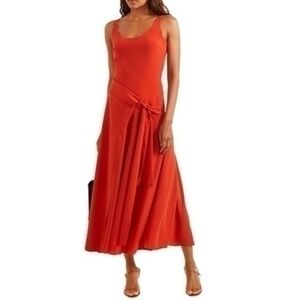Antonio Berardi Asymmetric Draped Crepe Wrap Dress Size 44 Red Orange